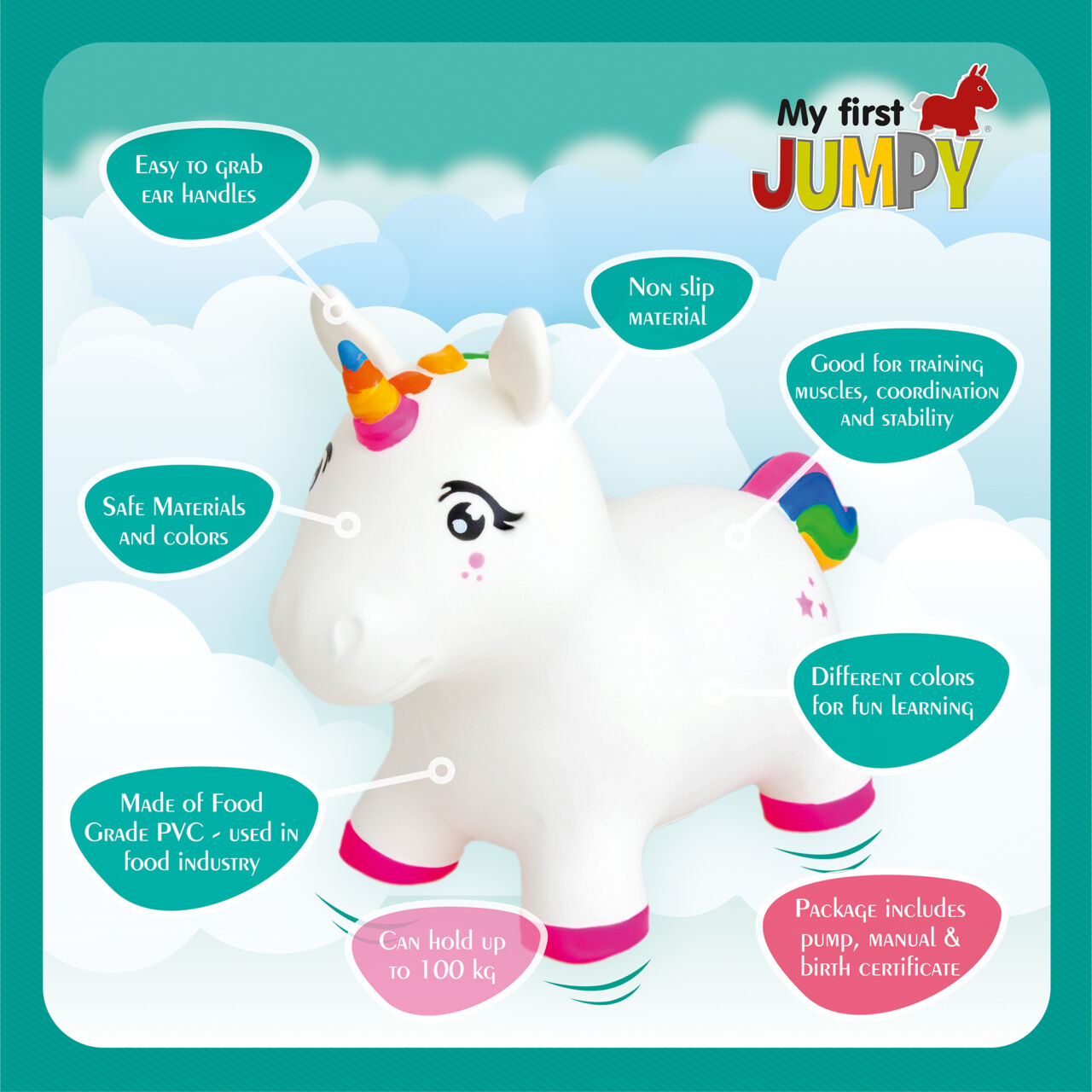 Lapin licorne grenouille sauteur gonflable My First Jumpy - jeu